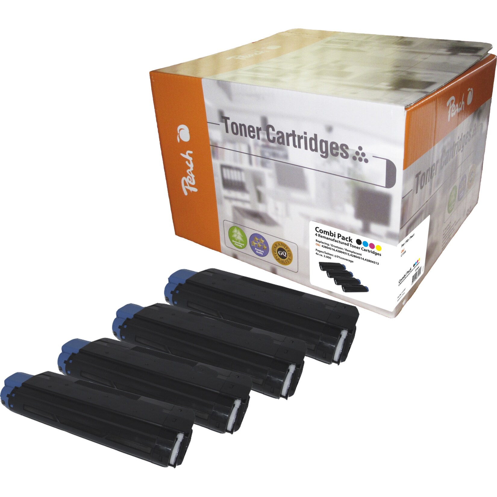 Peach O42804 Toner (bk, c/m/y) ersetzt OKI 42804513-6 für z.B. OKI C 3100 (wiederaufbereitet)