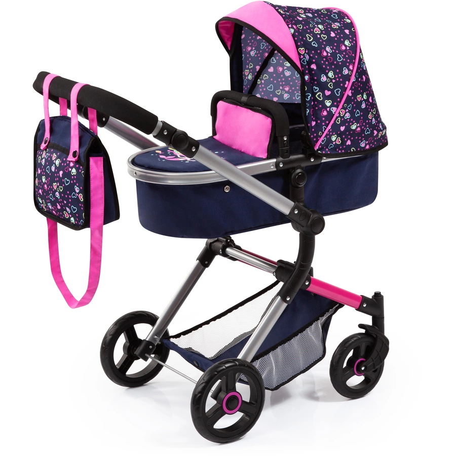 bayer Design Kombi-Puppenwagen Neo Vario herzchen blaupink mit Herzen und Meerjungfrau
