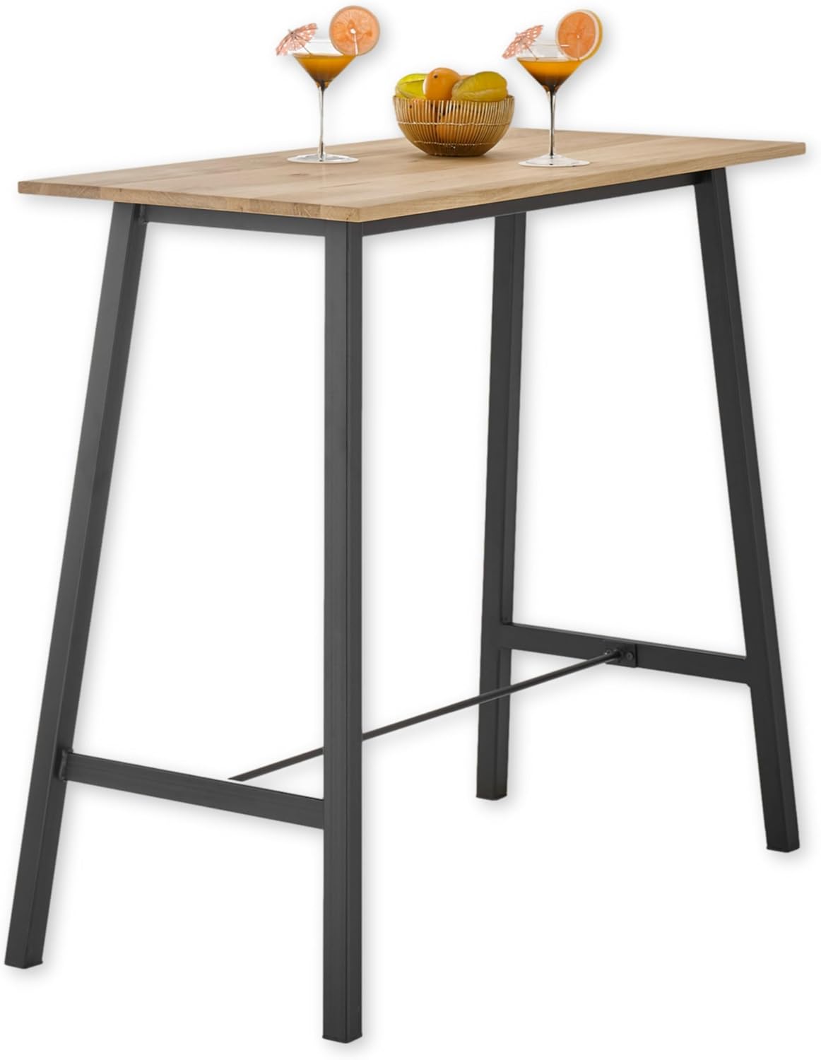 Stella Trading Kent Bartisch aus Massivholz Eiche - Moderner Hochtisch mit Metallgestell für Küche & Esszimmer - 120 x 104 x 60 cm (B/H/T)