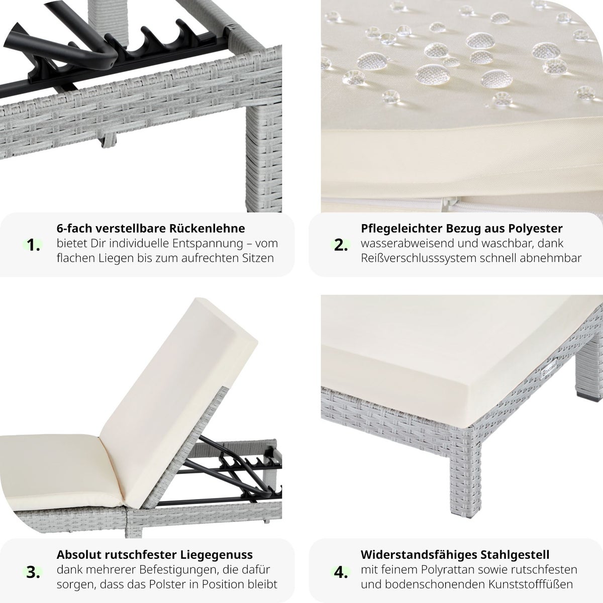 Rotan ligstoel tectake Sofia duurzaam 196 x 66 x 27 cm