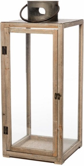 Intratuin lantaarn hoog hout / glas met kap 22 x 22 x 55 cm naturel