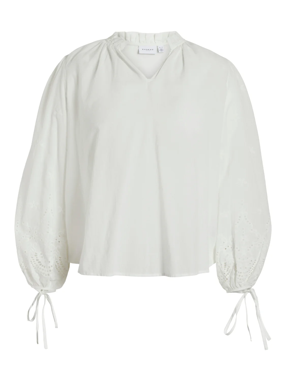 Evoked Vila  Vimalla Embroidery V-Neck bluse - Optical Snow