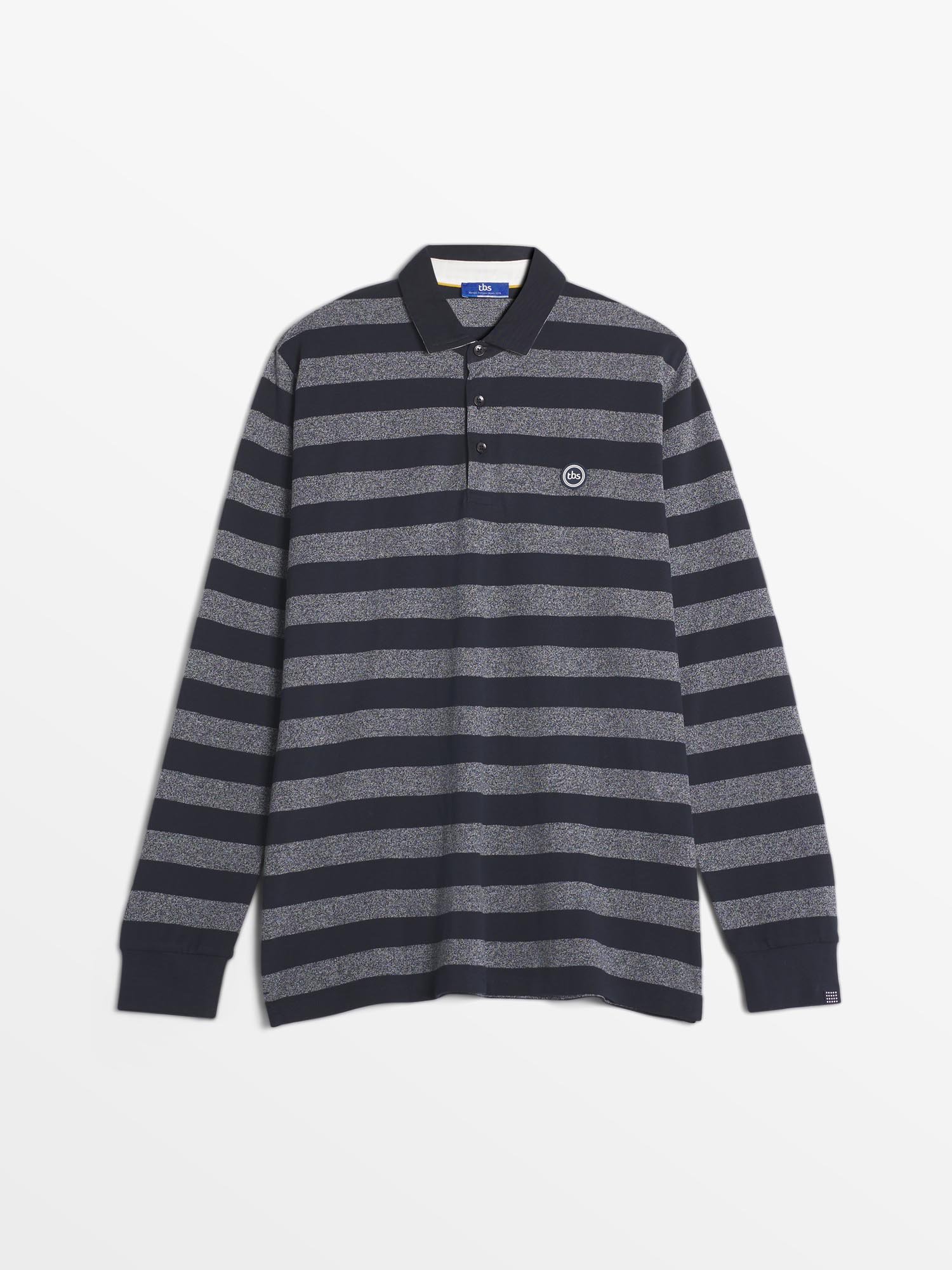 Polo Homme Larges Rayures Noir et Gris