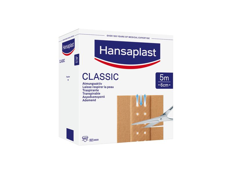 Hansaplast Wundpflaster Classic 5 m x 6 cm 1 Stück Atmungsaktives Pflaster zum Zuschneiden