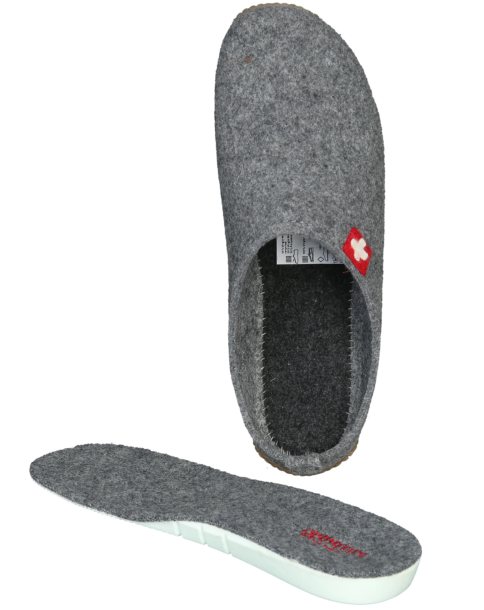 Filzpantoffel SCHWEIZER KREUZ in grau
