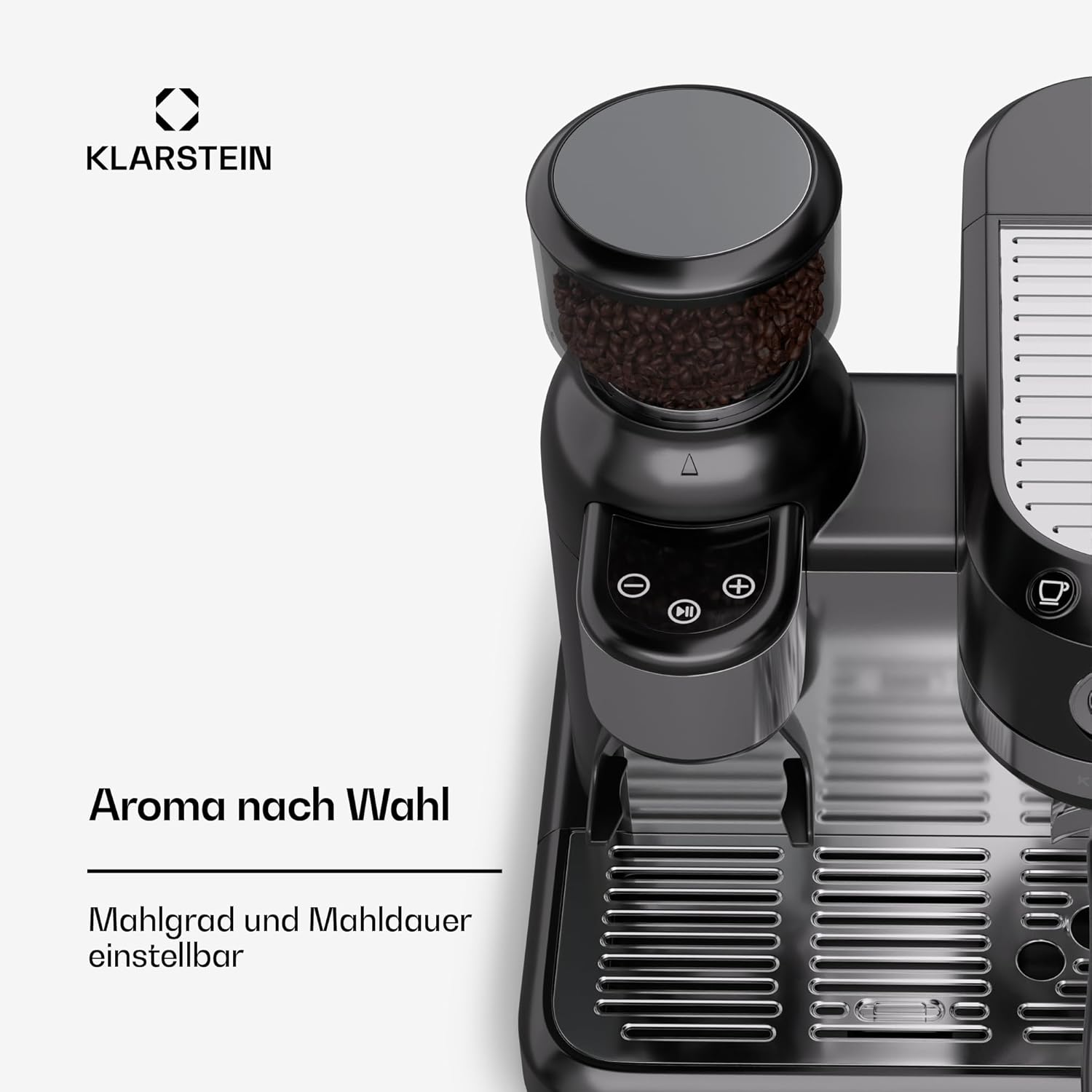 Klarstein Bella Café Siebträgermaschine Mit Mahlwerk – 19 Bar, 1.550 W, 1,4-l-Wassertank, Integriertes Kegelmahlwerk, Milchaufschäumer, 2 Tasseneinsätze, Thermo-Block, Schwarz