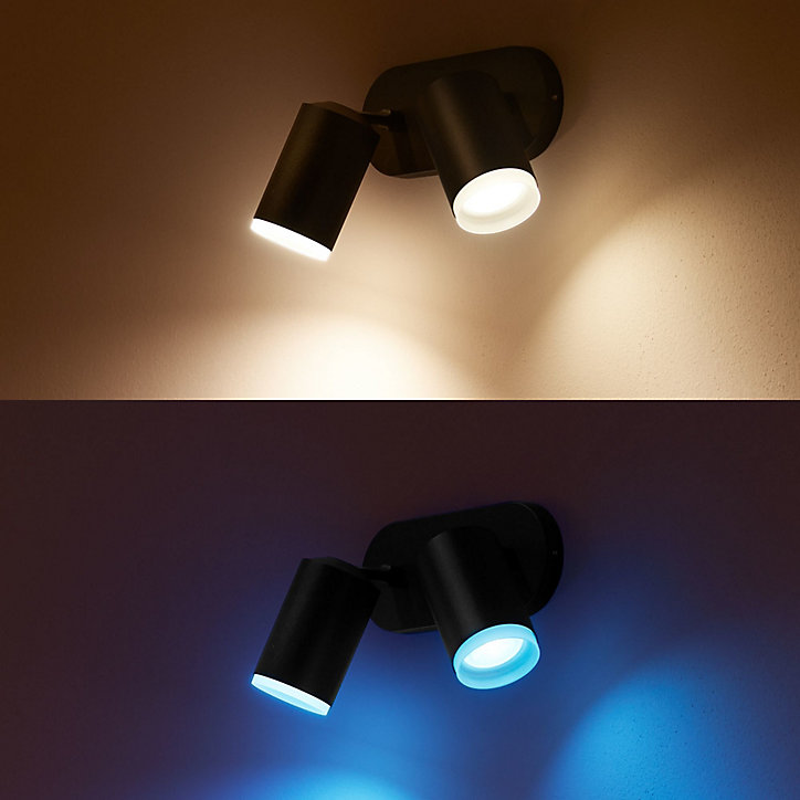 Plafonnier Fugato Philips Hue 2 spots IP20 700lm 5,7W 20.8 x 34,3 cm rond noir