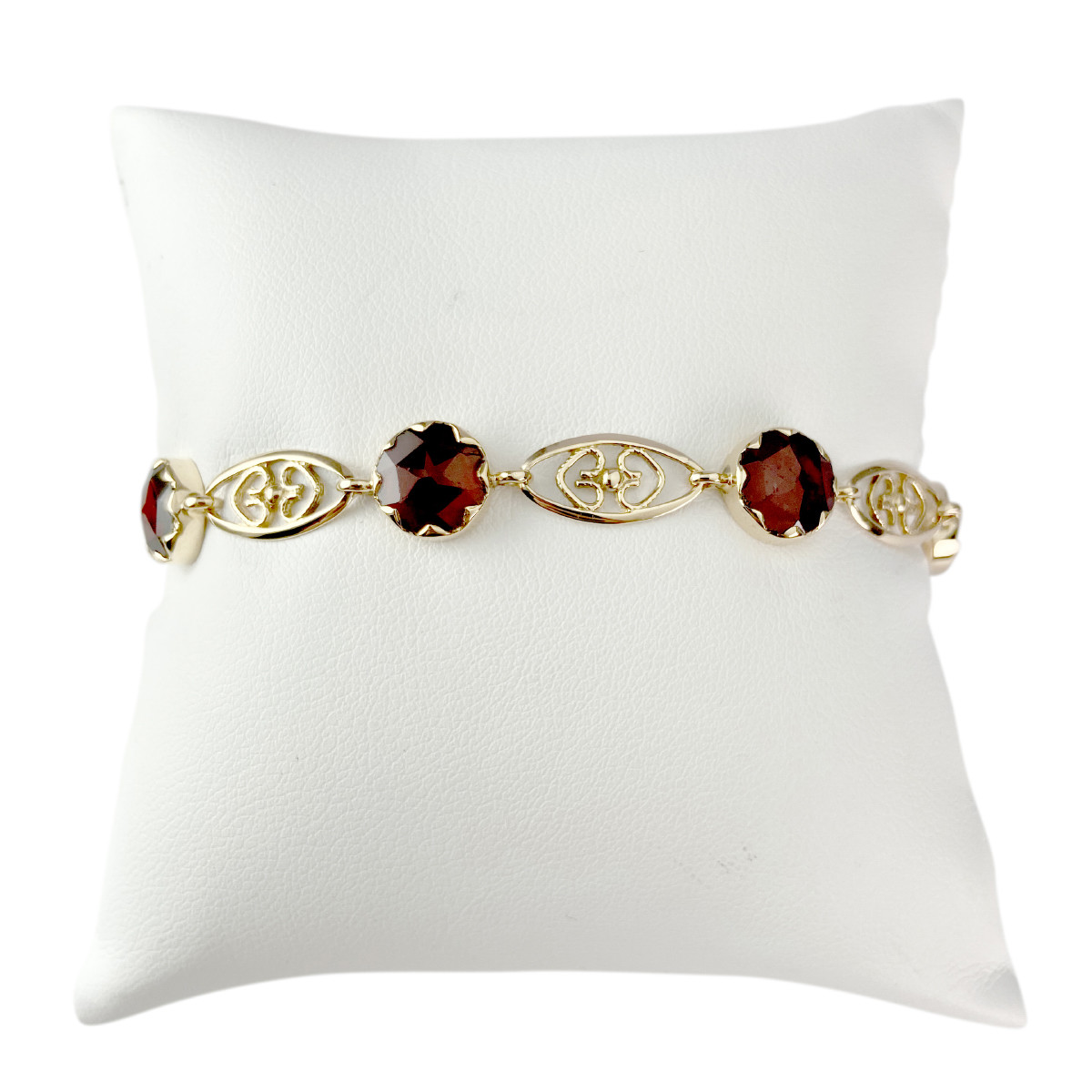 Bracelet d'occasion or 750 jaune grenats maille fantaisie 17 cm