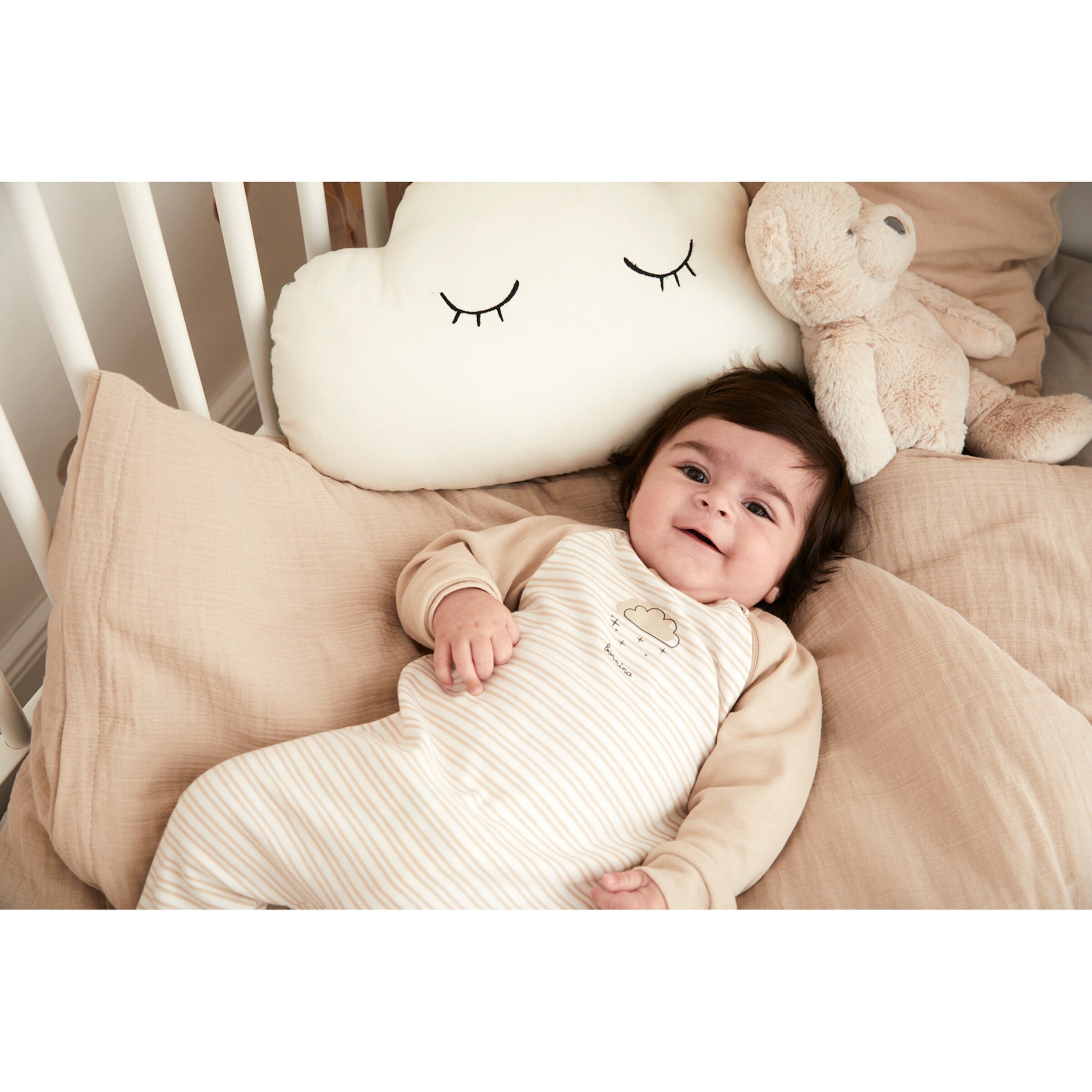 Bornino - Lieblinge Schlafoverall mit Zipper Wolke beige/weiß