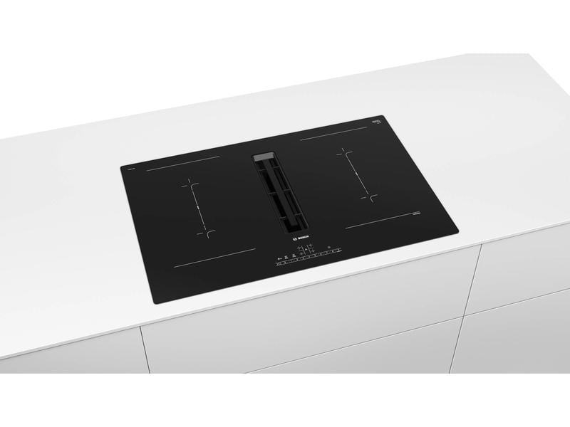 Bosch Induktionskochfeld mit Abzug PVQ811F15E Rahmenlos Glaskeramik Kochfeld mit eingebauter Lüftung und zwei grossen Kombikochzonen