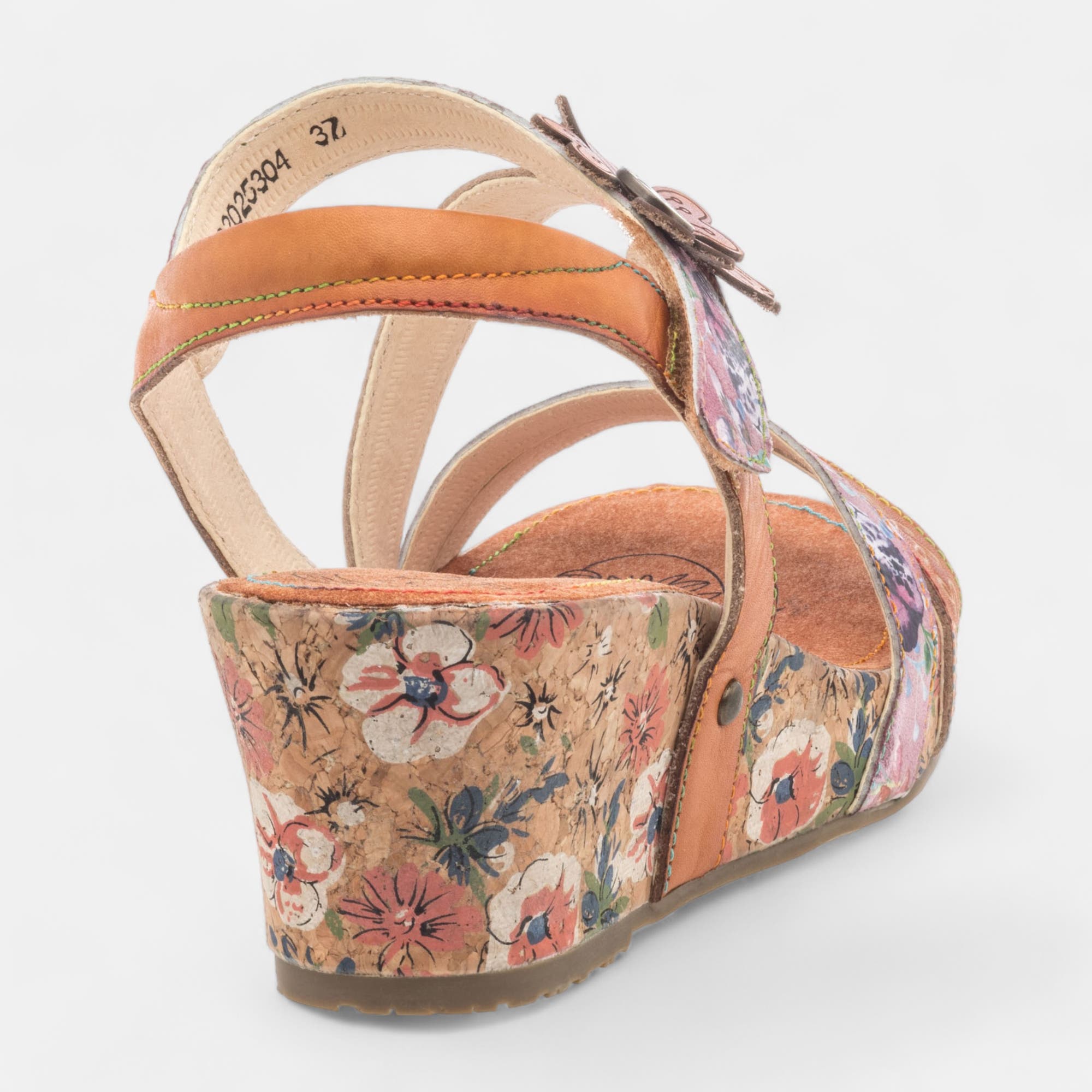 Sandales à talon compensé Femme en cuir orange