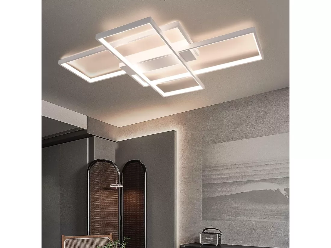 NETTLIFE Plafonnier LED avec télécommande plafonnier géométrique moderne noir dimmable