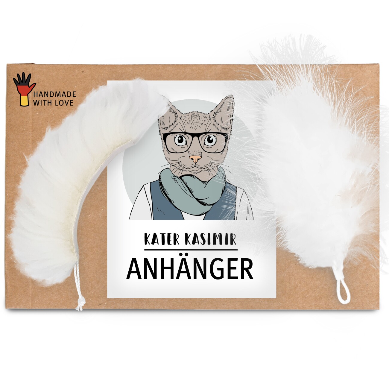 Kater Kasimir Ersatzanhänger für Katzenangel: 1 x Naturfedern + 1 x echtes Schaffell