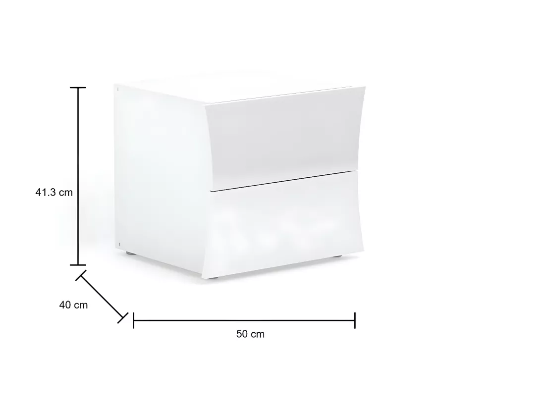 Table de chevet Dluki, Table de nuit avec 2 tiroirs, Armoire de chambre, 100% Made in Italy, 50x40h41 cm, Blanc brillant