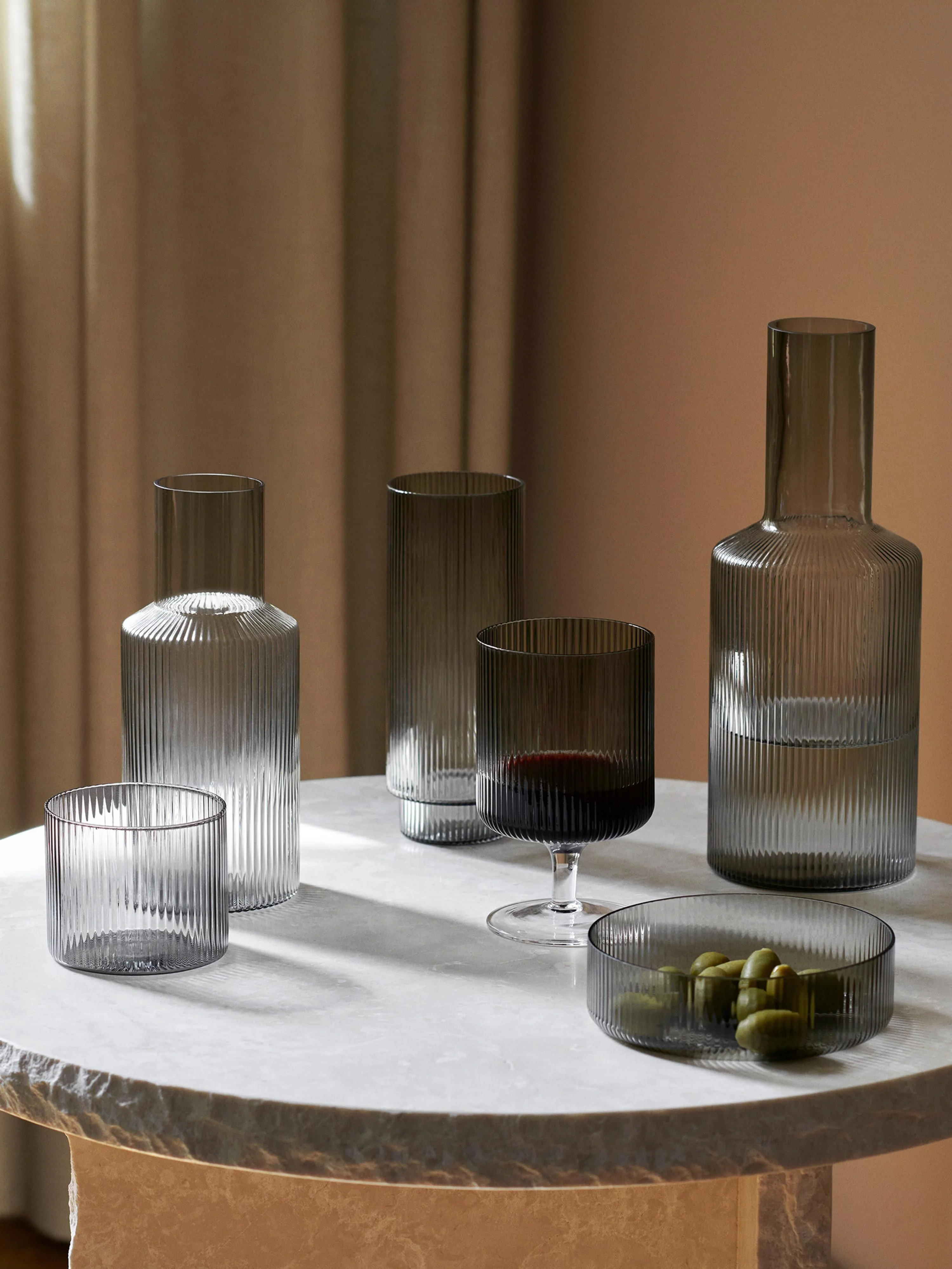Mondgeblazen waterglazen Ripple met groefreliëf, 4-delig