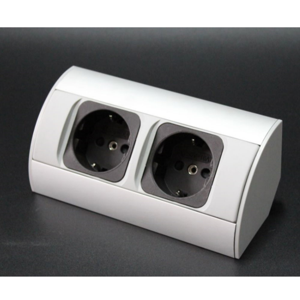 kalb | 2-fach Ecksteckdosenleiste zur Montage, 2x 230V Steckdose, Anschlusskabel ohne Stecker, silber/schwarz