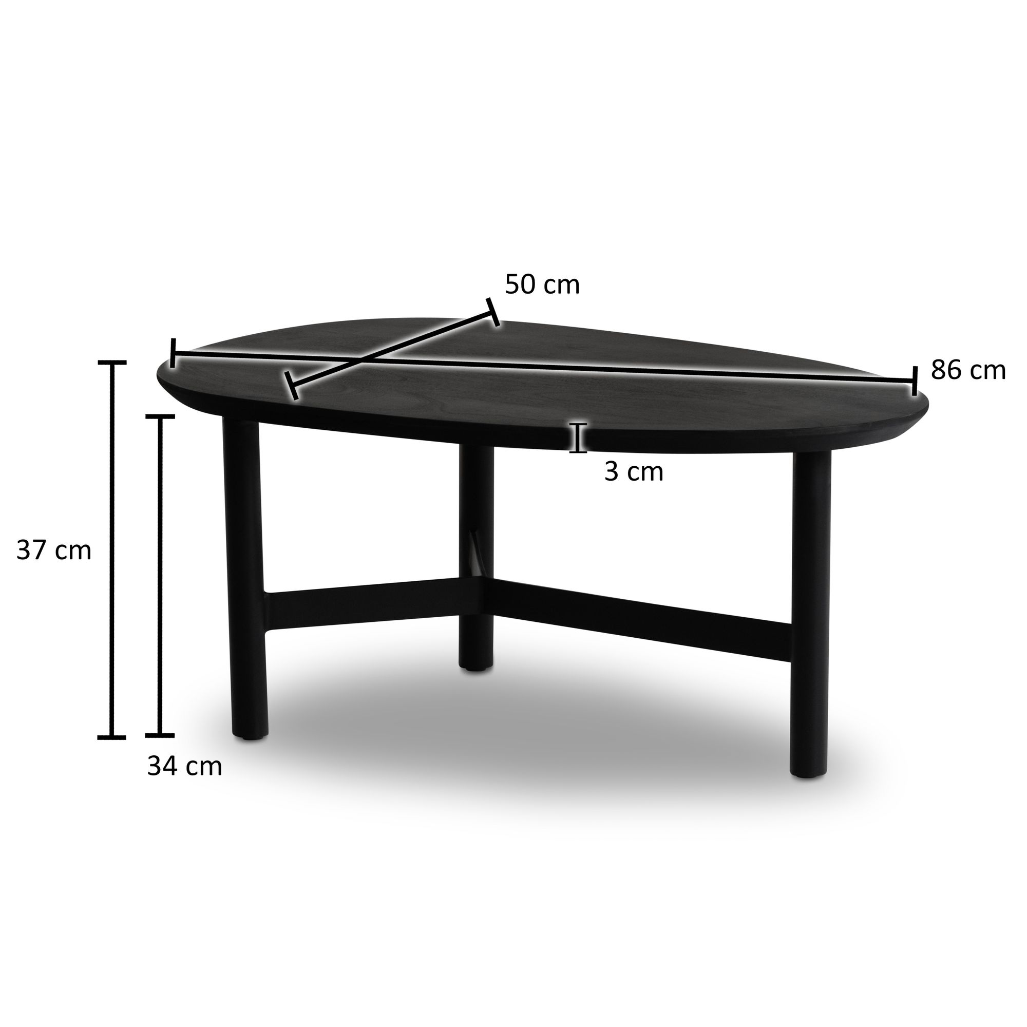 Couchtisch FineBuy Sofatisch Massivholz Schwarz 86x50x37 cm Wohnzimmertisch