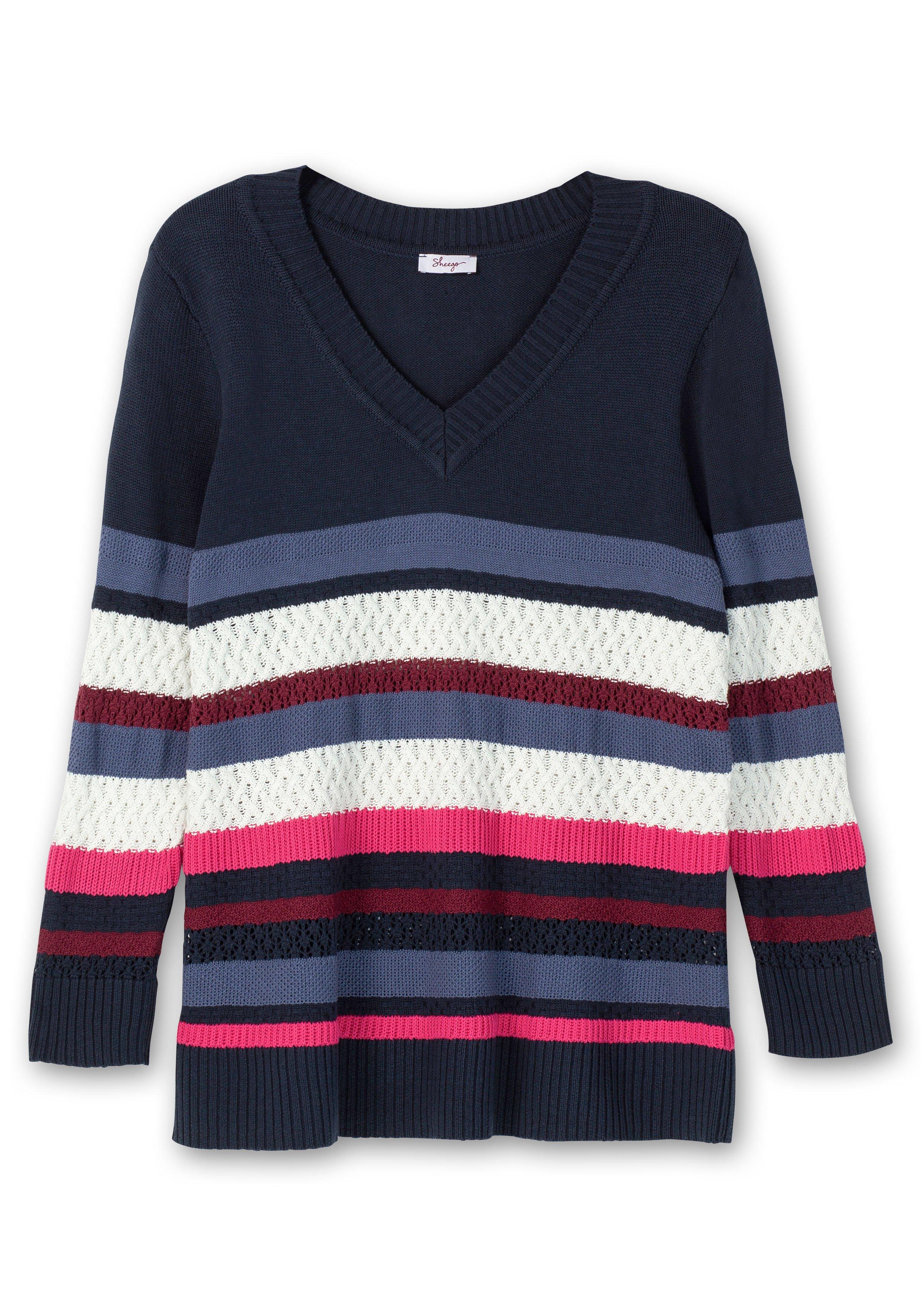 Gestreifter Pullover im Strickmix, mit V-Ausschnitt