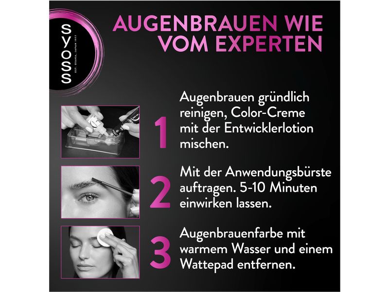 Syoss Augenbrauenfarbe 4-1 Dunkelbraun Dauerhafte Augenbrauenfarbe mit Anwendungsbürste