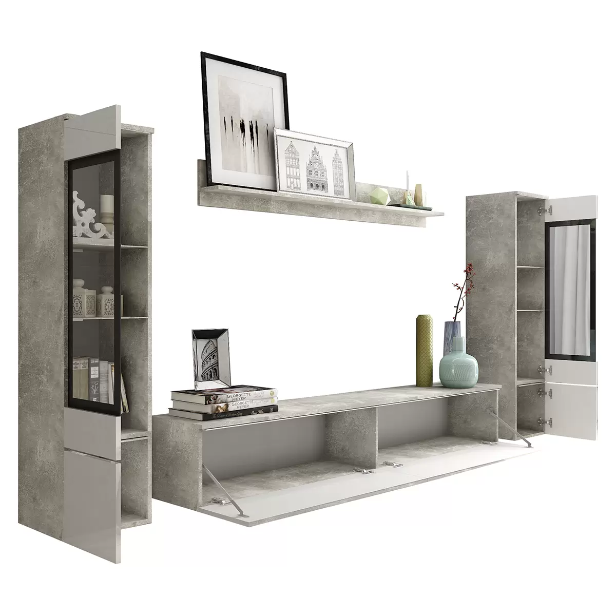 Wohnwand Vera II Betonoptik,weiss