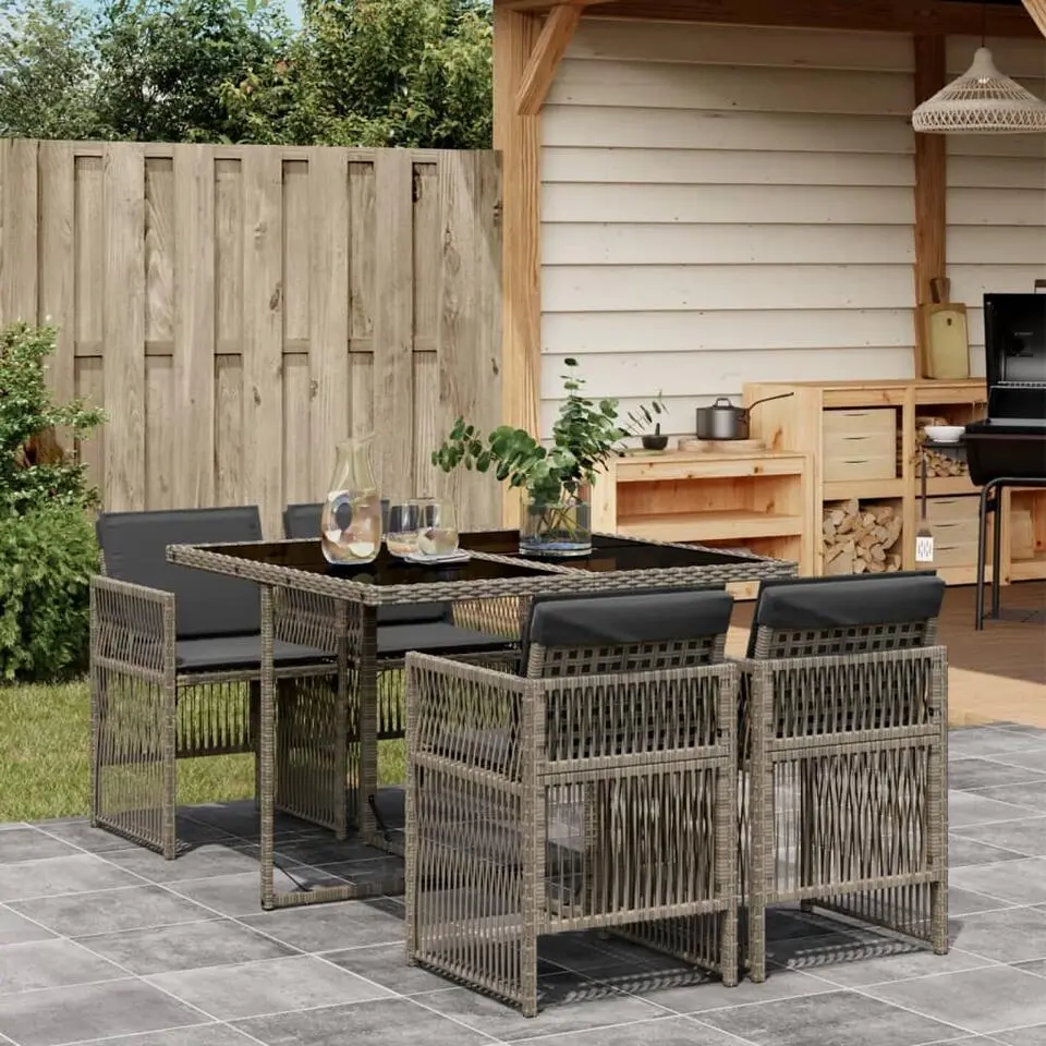 vidaXL - 4-zits Tuinset donkergrijs kussens - Grijs - PE rattan - 110x106 cm