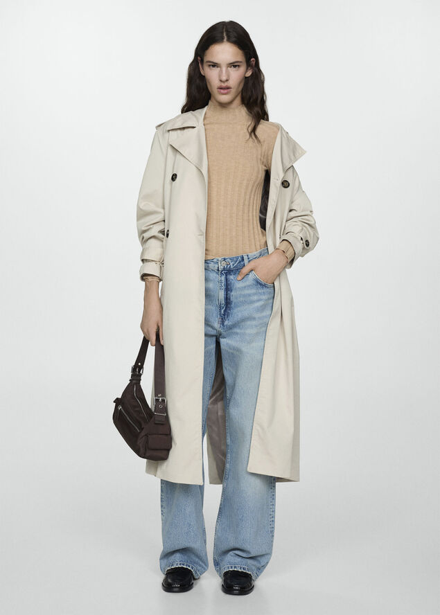 MANGO High collar ribbed knit sweater Lt pastel grey