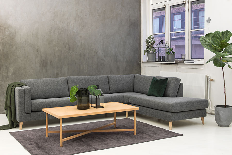 Edda sofa Tekstil Salsa 3 grey, ben 8, armlen G.