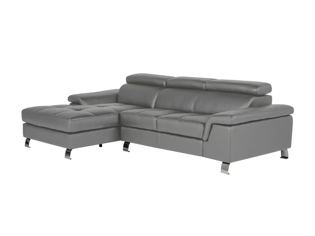 Canapé d'angle cuir MISHIMA - Gris - Angle gauche