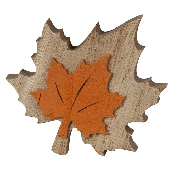 Deko-Blatt - aus Holz - ca. 13 x 11 x 2,5 cm - orange