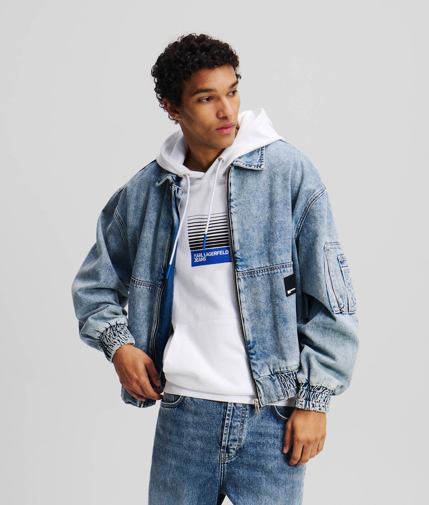 BLOUSON BOMBER EN DENIM - Bleu marbré moyen