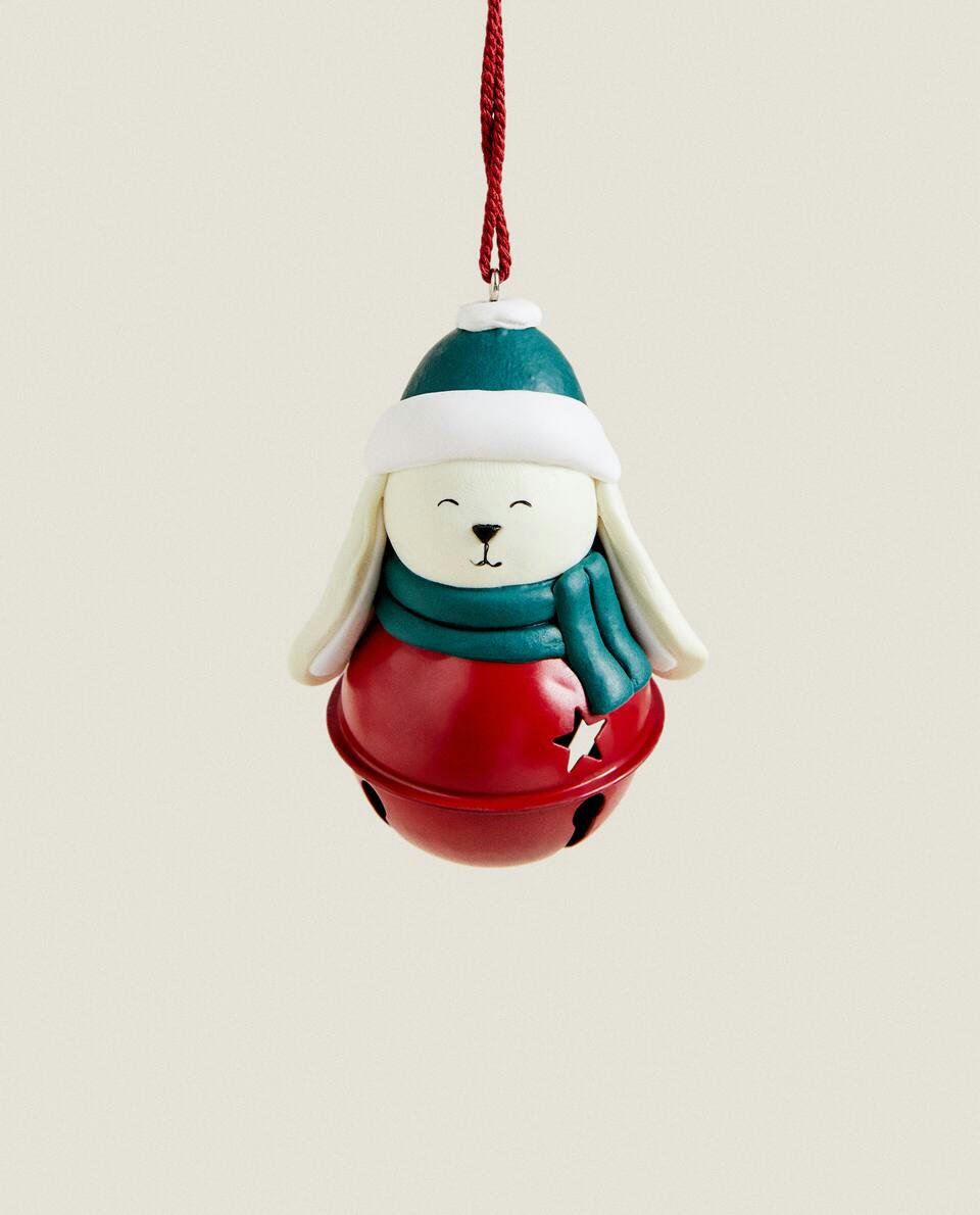 Enfeite de Natal em formato de coelho com sino de trenó