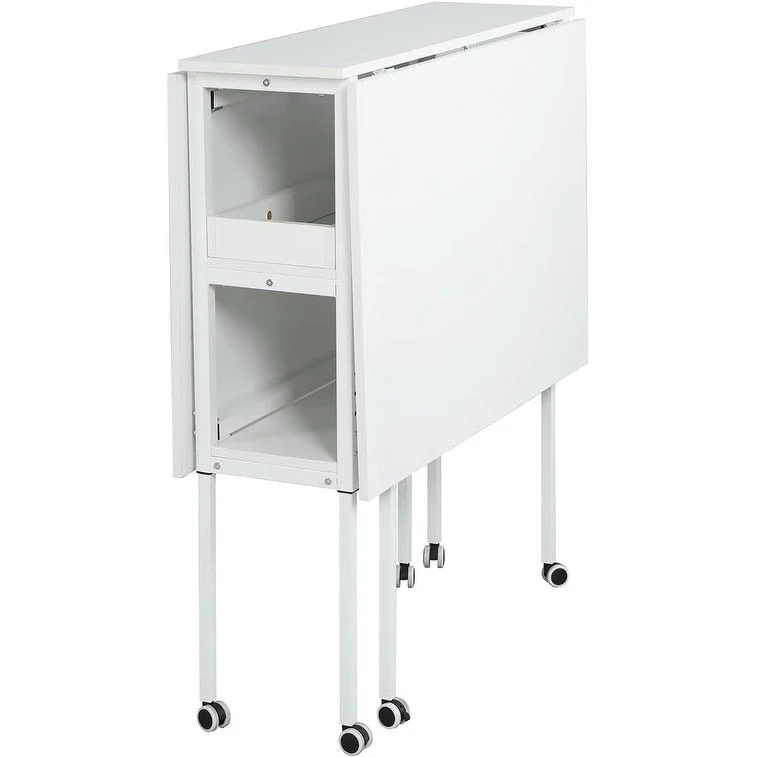 Height Adjustable Craft Table with Storage Shelves, Mobile Folding Cutting Table for Home Office Sewing Room Craft Room