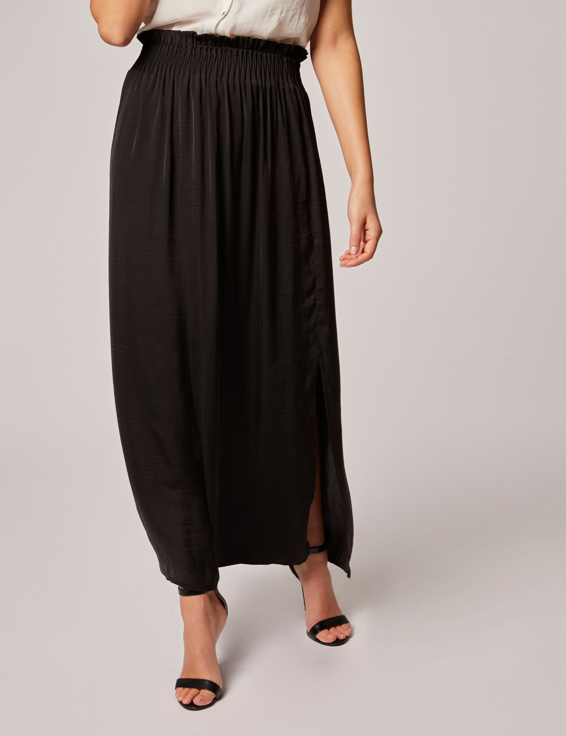 Jupe longue fluide taille élastiquée noir femme - noir