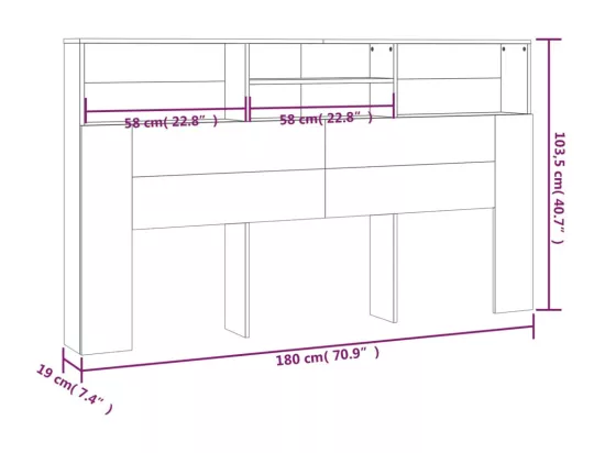 Armoire de tête de lit Blanc 180x19x103,5 cm