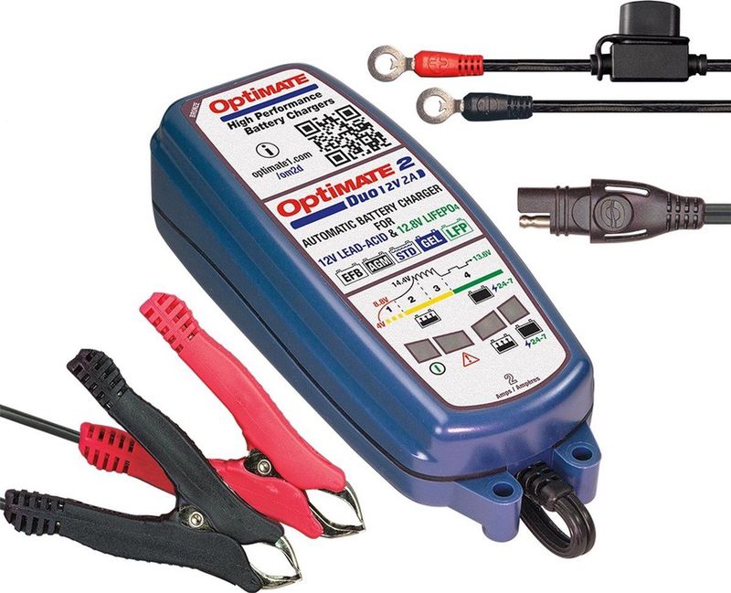 Tecmate - Optimate 2 DUO - Druppellader - 2A - 12V Acculader voor Scooter / Motor