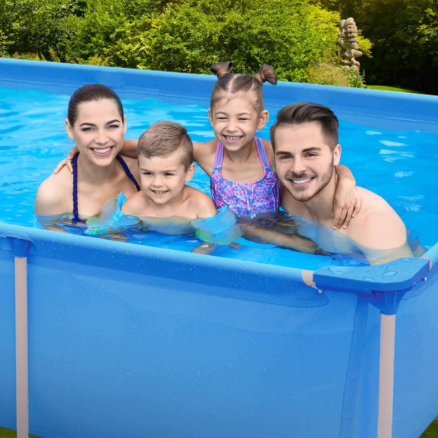 COSTWAY Pool-Set mit Filterpumpe, 258 x 179 cm, Aufstellpool rechteckig, Swimmingpool Komplettset, Swimming Pool für Garten