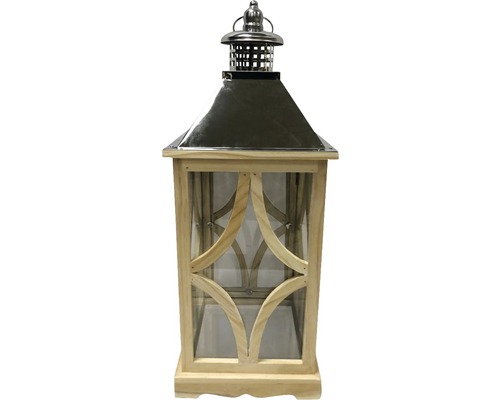 Lafiora houten lantaarn, 16 x 16 x 41 cm, bruin, zilver