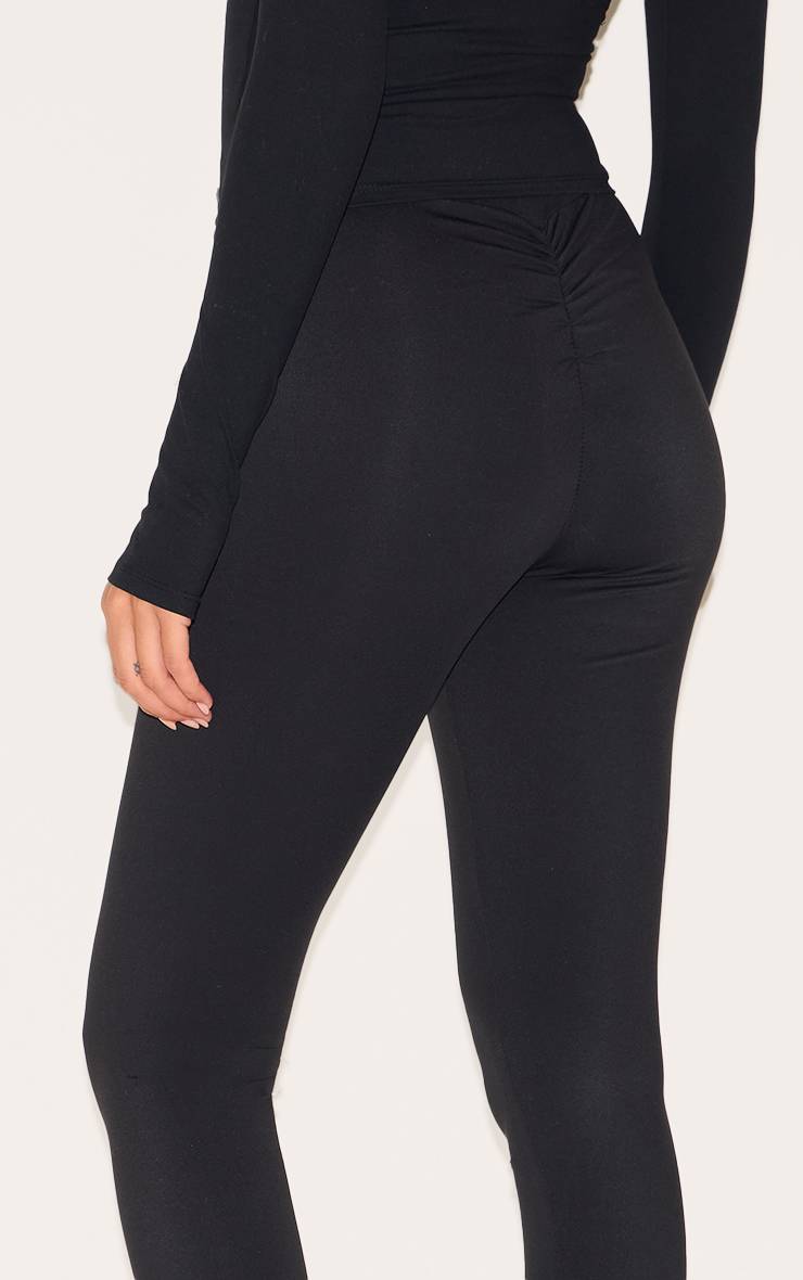 Noir Legging De Sport Taille Haute À Effet Sculptant Brossé Avec Détail Froncé Aux Fesses