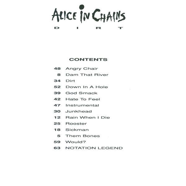 Alice In Chains Dirt Songbook TAB