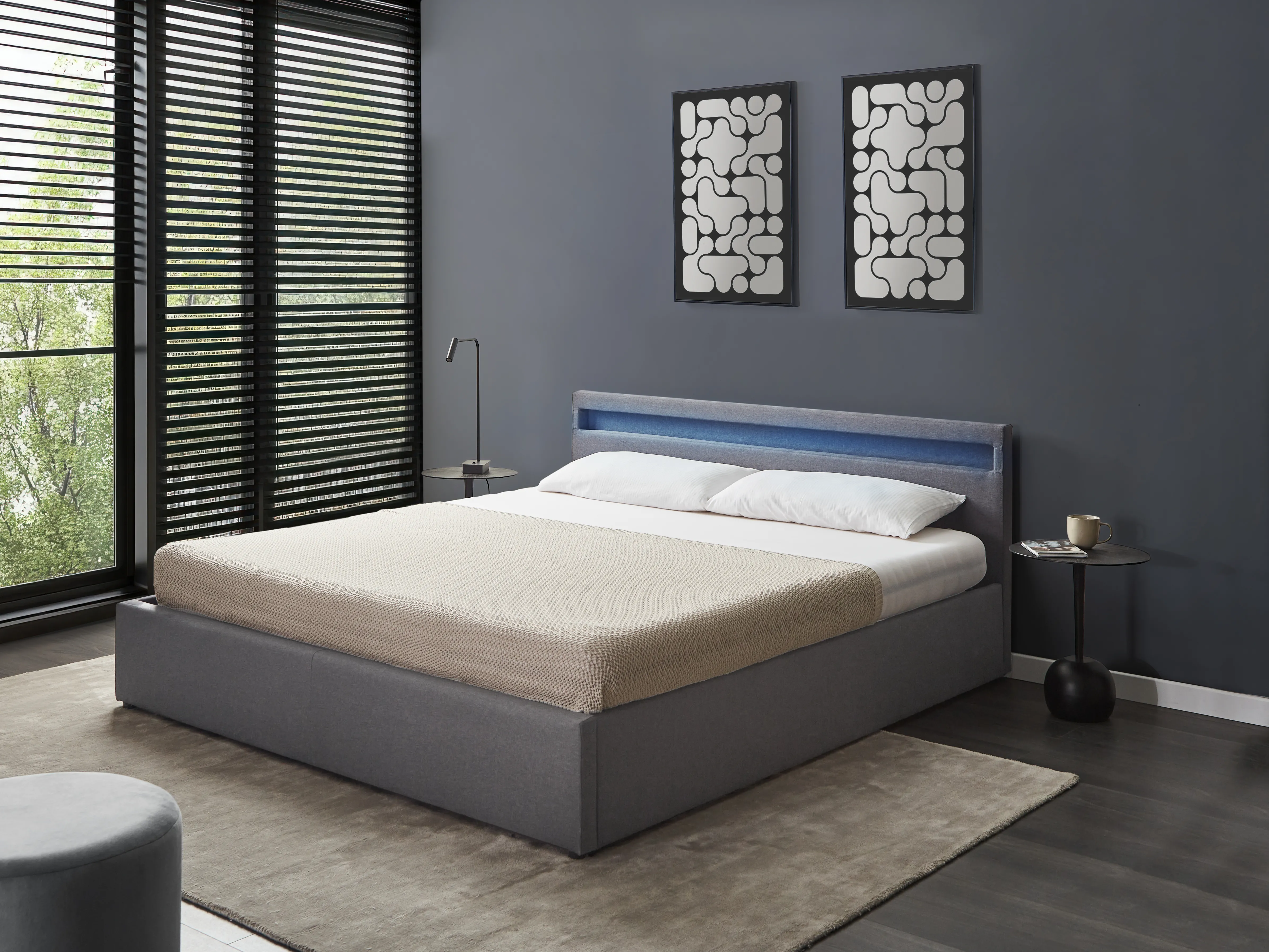 Opbergbed met LED Stof ARMELLE 180 x 200 cm Donkergrijs