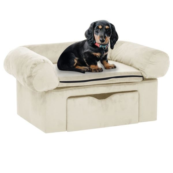 Sofá para Cães com Gaveta 75x50x38 cm Pelúcia Creme - 171082