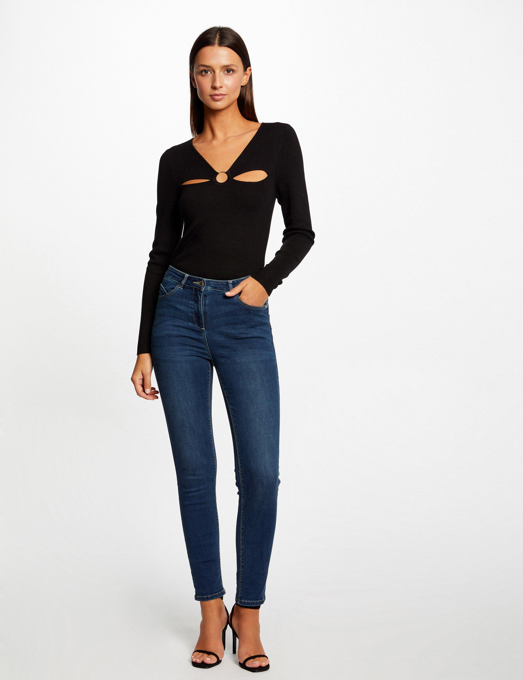 Pull manches longues avec ouvertures noir femme - noir