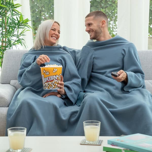 Dobbelt ermet teppe med sentral lomme Doublanket InnovaGoods - Blå