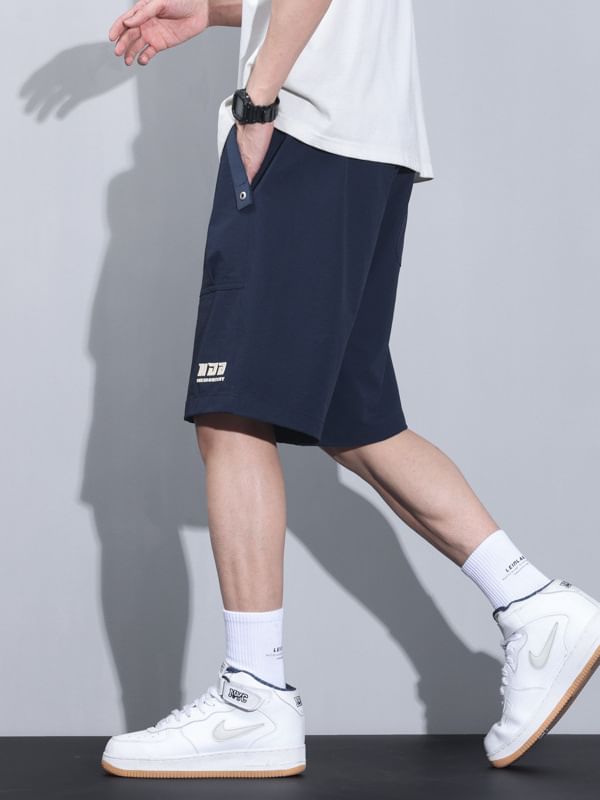 Denimic - Shorts met trekkoord en letters