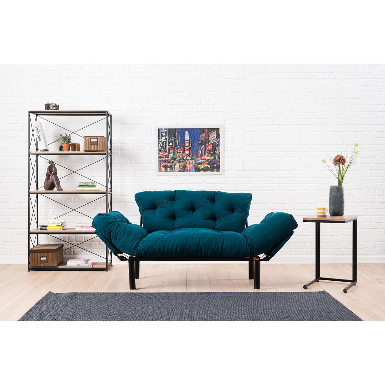Atelier del Sofa Canapé 2 places convertible Nitta bleu pétrole - 155x85x73 cm