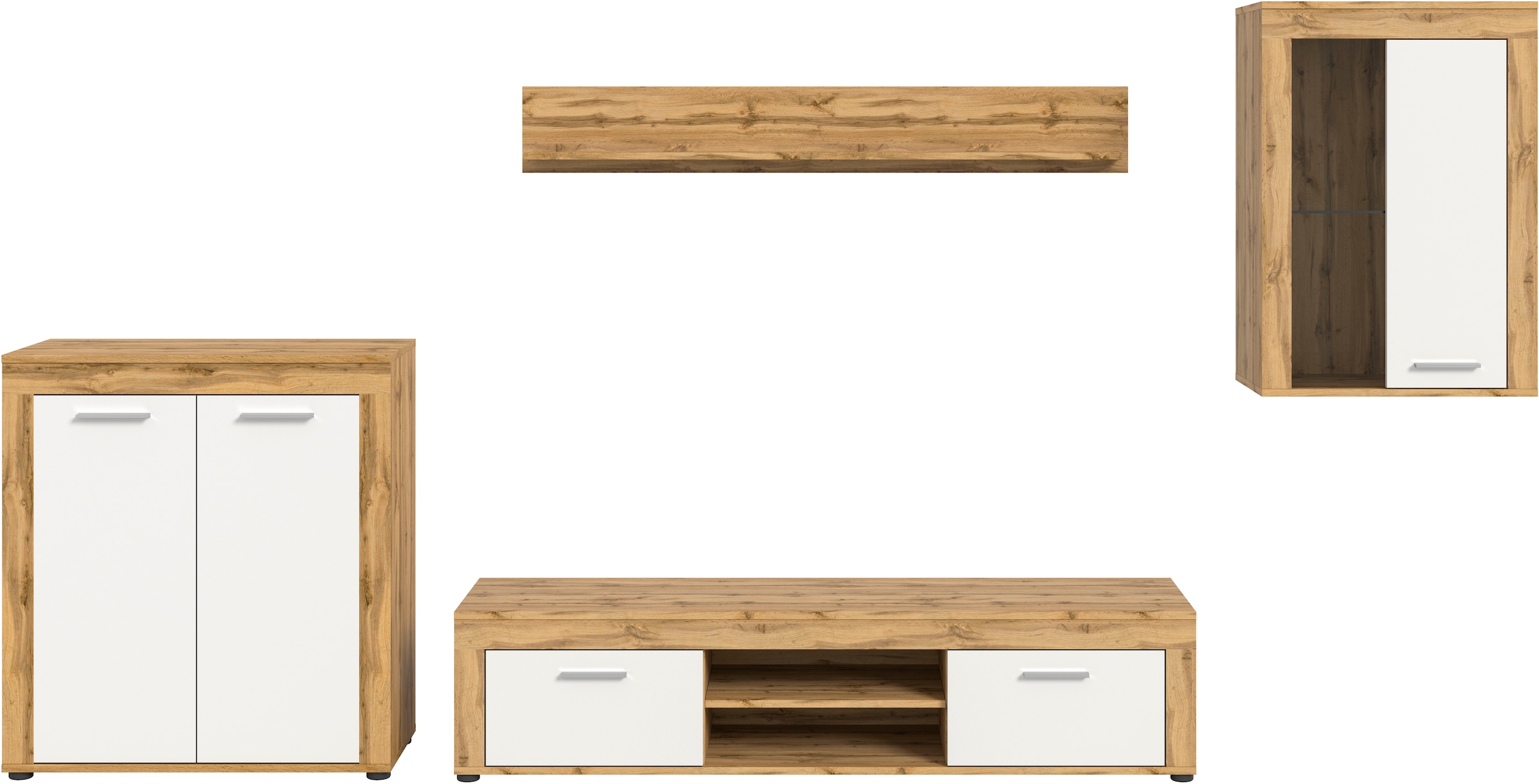 INOSIGN Wohnwand »Aosta,  4-tlg., best. aus: Highboard, Lowboard, Wandboard & Vitrine« 4 Stk. tlg.
