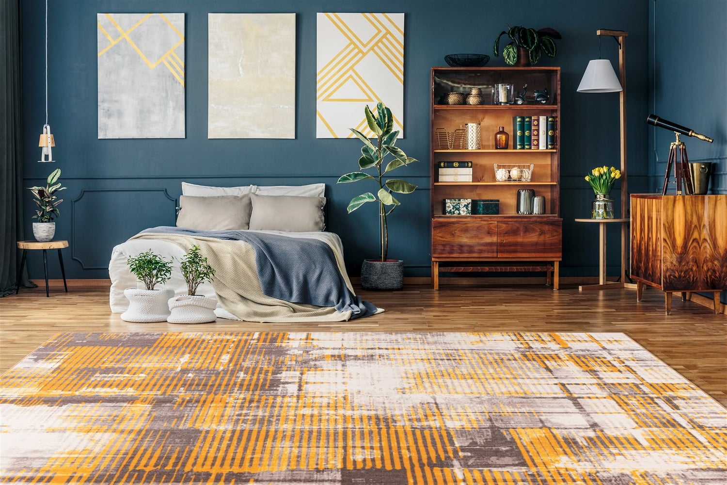 Kortpolig vloerkleed Rhombique geel modern 80 x 150 cm