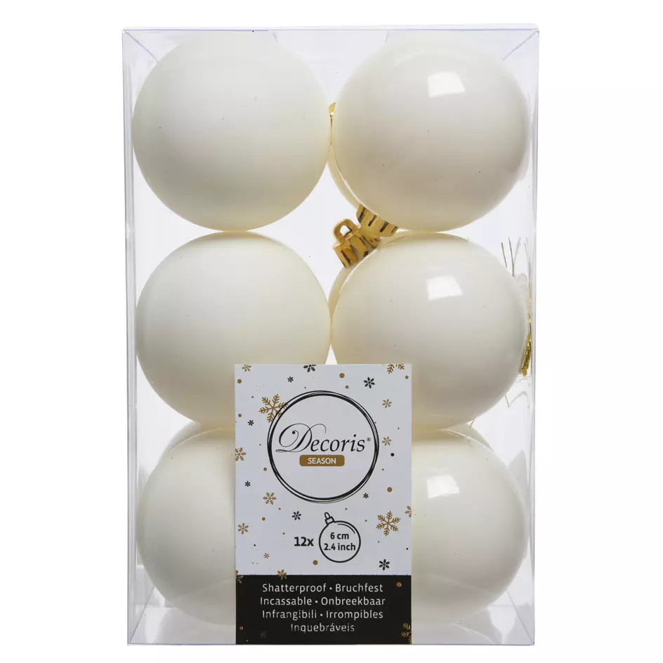 Lot de 12 boules de Noël (D60 mm) Alpine Blanc laine