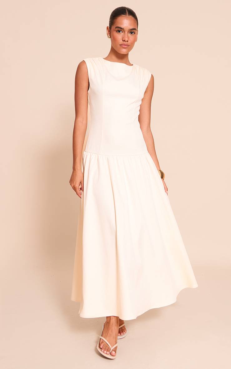 Crème Robe Maxi Tissée À Encolure Bateau Et Taille Basse