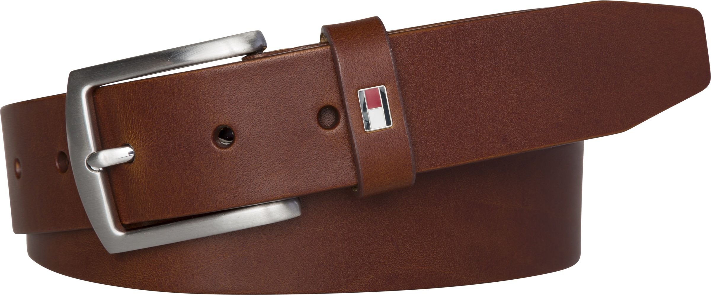 Tommy Hilfiger Ledergürtel »DENTON 3,5 cm breit«, Robuster Ledergürtel mit Flag-Label, silberne Schnalle, verstellbar